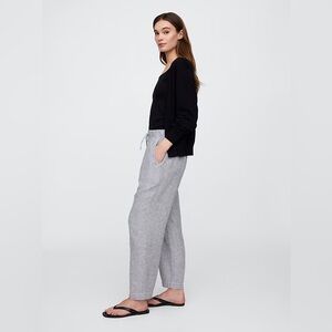 Gap linen easy pant white navy stripe pull on loose straight wide leg M